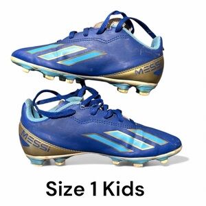 VGUC Kids US Size 1 Blue & Gold Firm Ground Soccer Cleats; Messi x Adidas